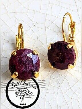 Natural Faceted  Pigeon Blood Ruby Approx 5 Carats on 14K Gold Plated Earrings